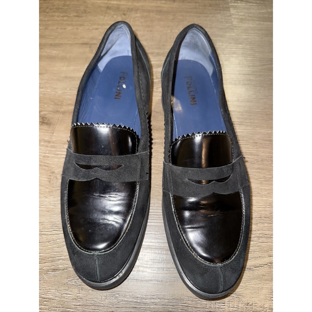 Pollini Women's Black Suede Penny Loafers W/heel EU Size 39 Made In Italy
